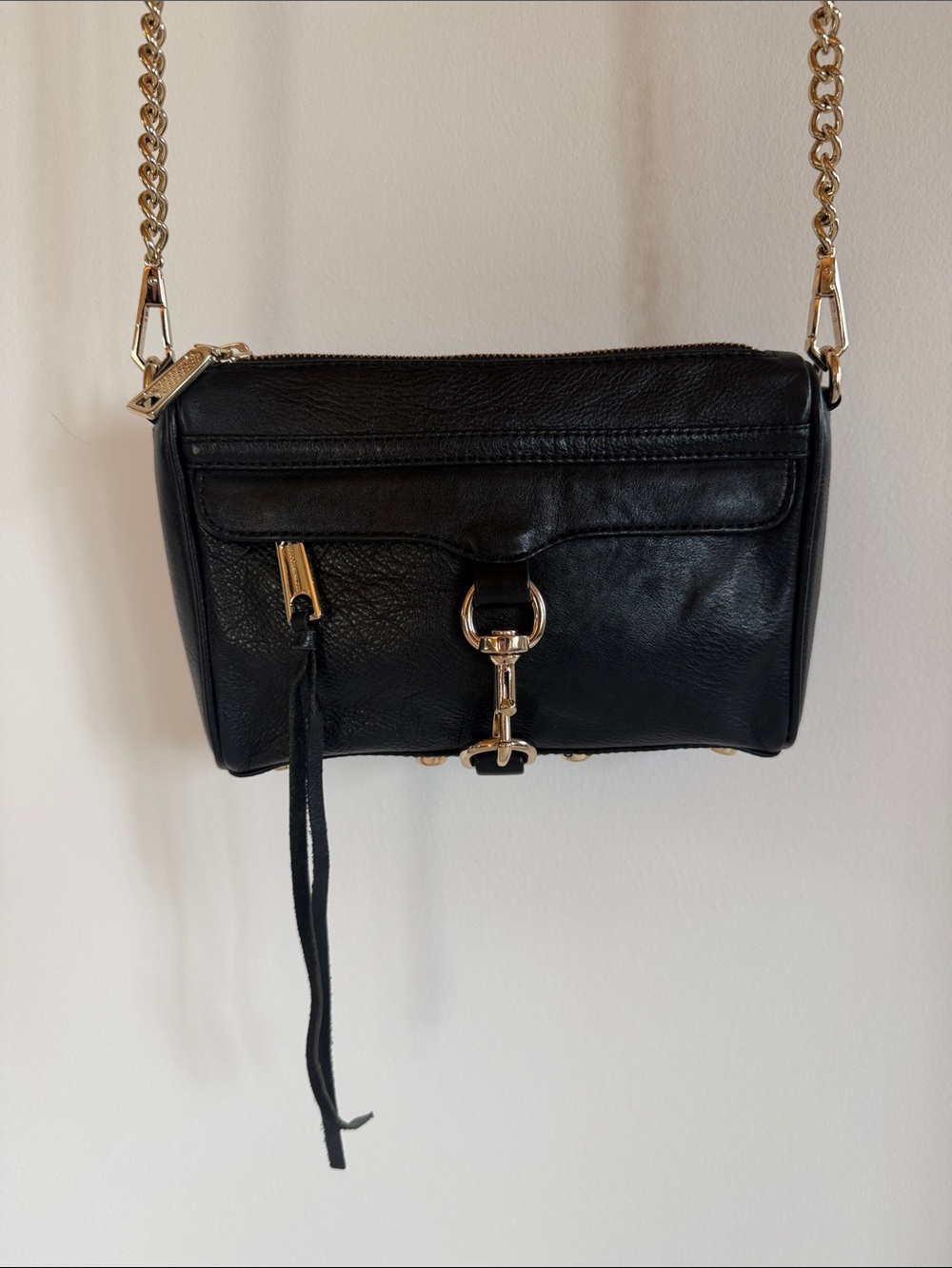 Rebecca Minkoff Black Leather Mini M.A.C. Crossbody Bag - Gold Hardware